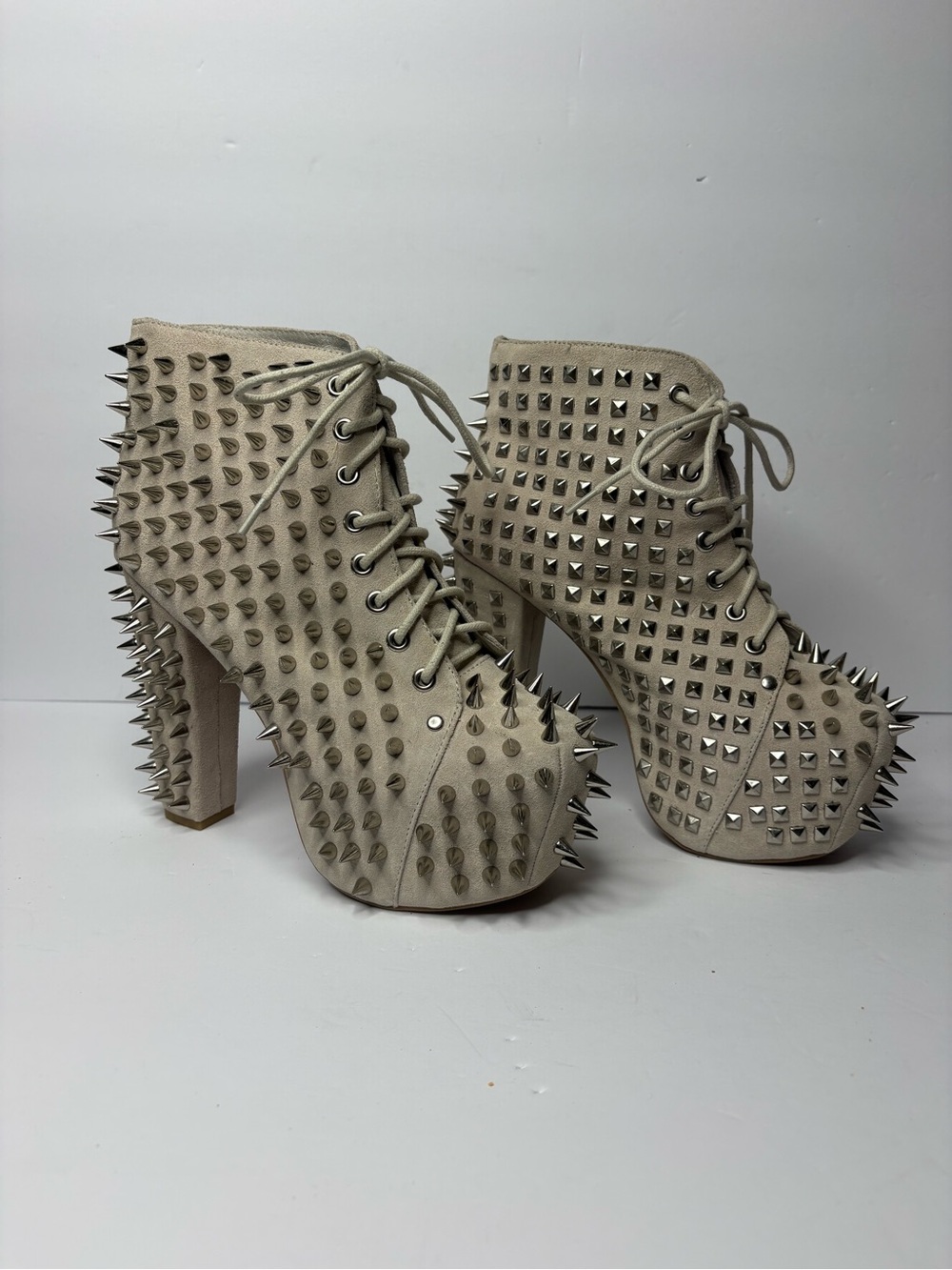Jeffrey Campbell Spike Lita Leather Suede Boot Nude Sz 7.5